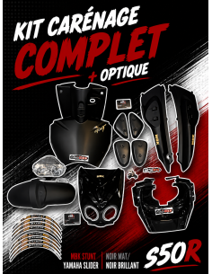 Kit carénage complet + optique  mbk Stunt Yamaha slider - noir mat/ noir brillant scoot 50 racing