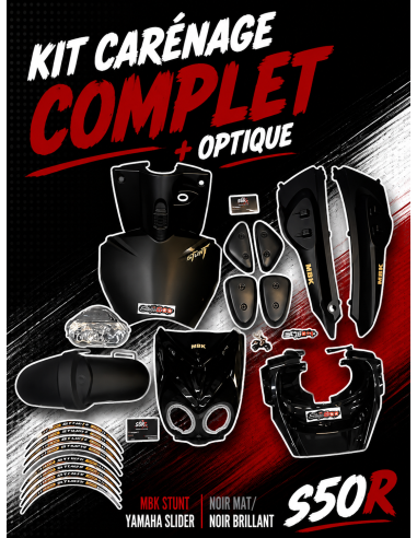 Kit carénage complet + optique  mbk Stunt Yamaha slider - noir mat/ noir brillant scoot 50 racing