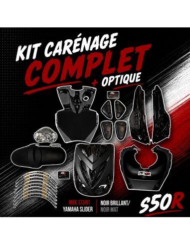 Kit carénage complet + optique  mbk Stunt Yamaha slider - noir brillant/ noir mat scoot 50 racing