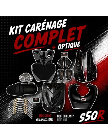Kit carénage complet + optique  mbk Stunt Yamaha slider - noir brillant/ noir mat scoot 50 racing